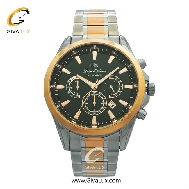 ساعت مچی اورجینال مردانه LdA سه موتوره کرنوگراف رزگلد-نقره ای | نقره ای-رزگلد| سبز یشمی تیره| کد رفرنس 2434